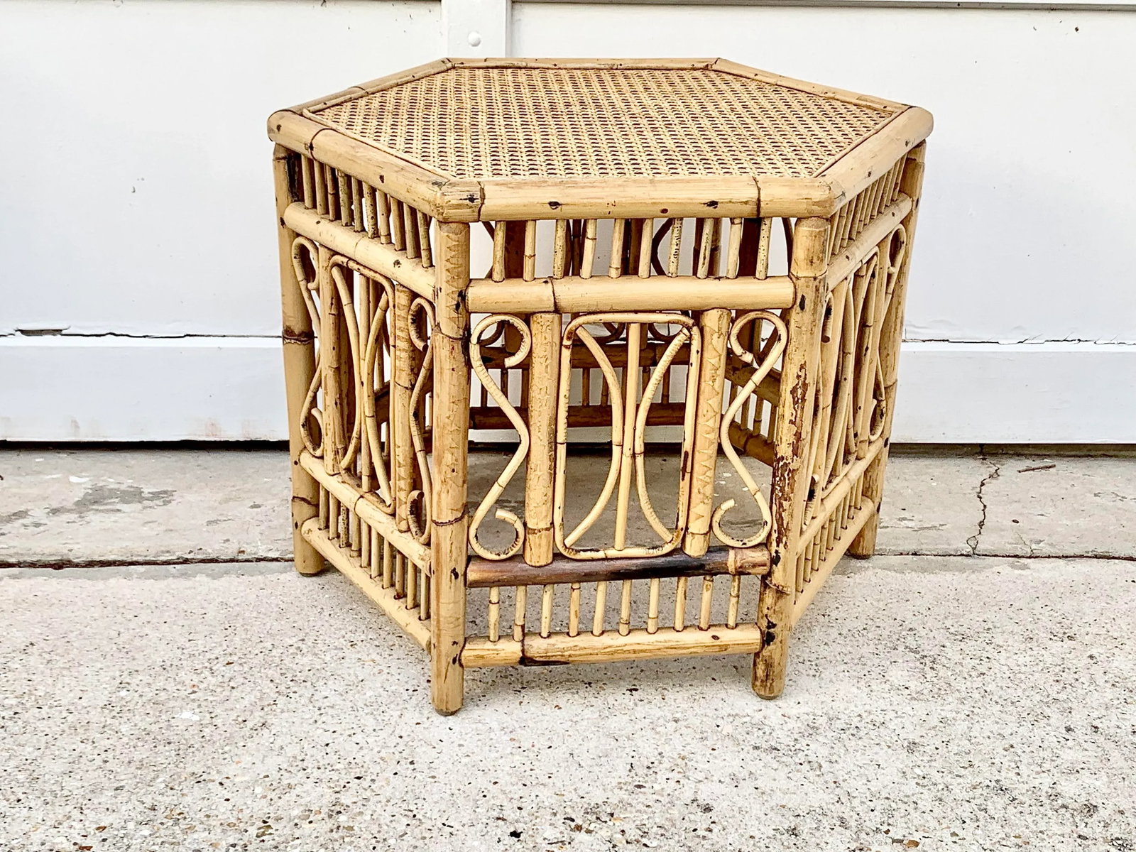 Vintage Fretwork Style Bamboo Hexagon Shaped Coffee Table - 6