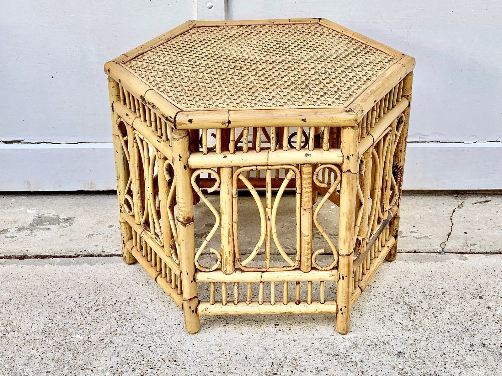 Vintage Fretwork Style Bamboo Hexagon Shaped Coffee Table - 7