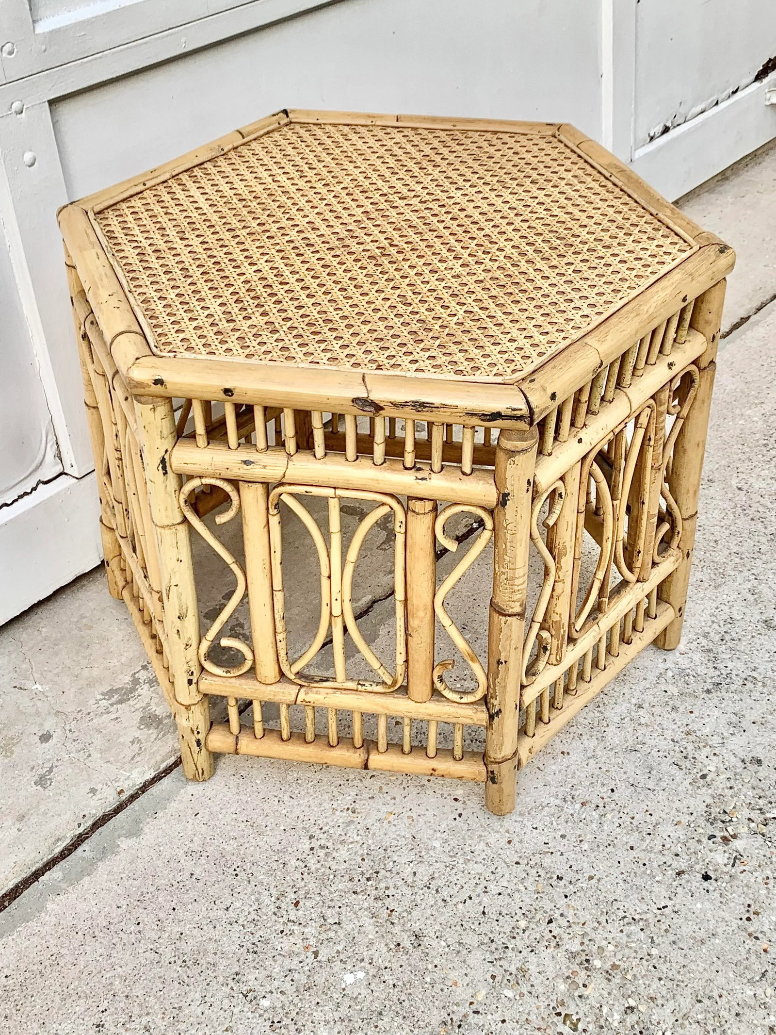 Vintage Fretwork Style Bamboo Hexagon Shaped Coffee Table - 8