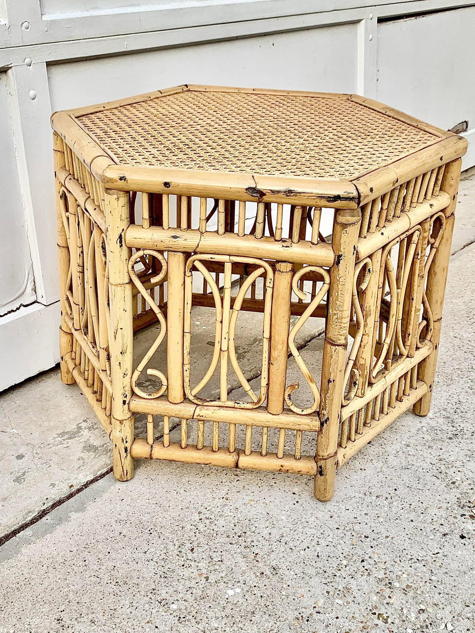 Vintage Fretwork Style Bamboo Hexagon Shaped Coffee Table - 9