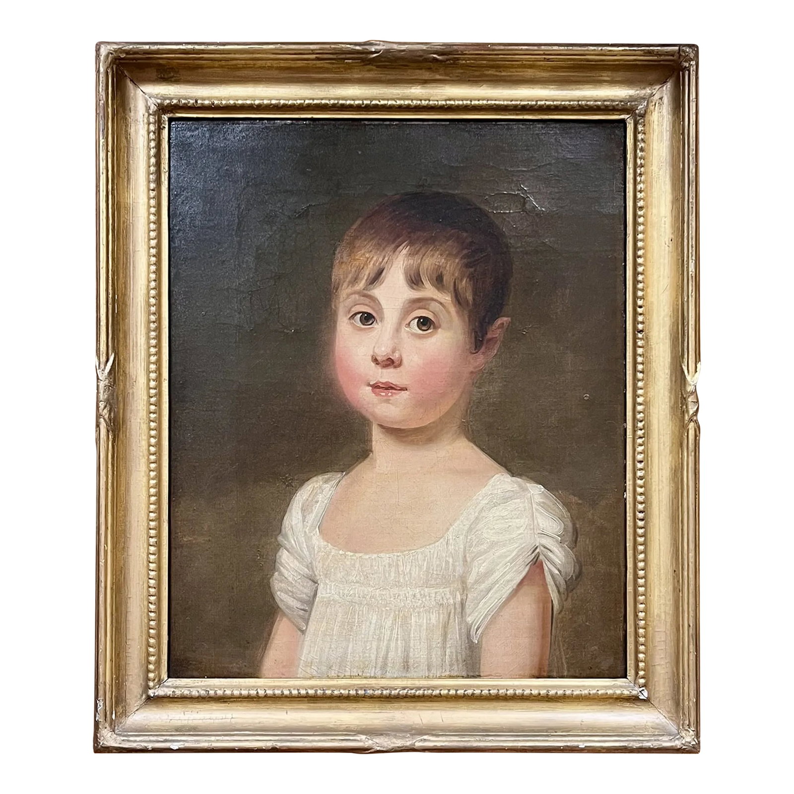 Antique Early 19th Century American Oil Painting on Canvas Portrait of a Young Girl in Original Gilt (1 of 8)