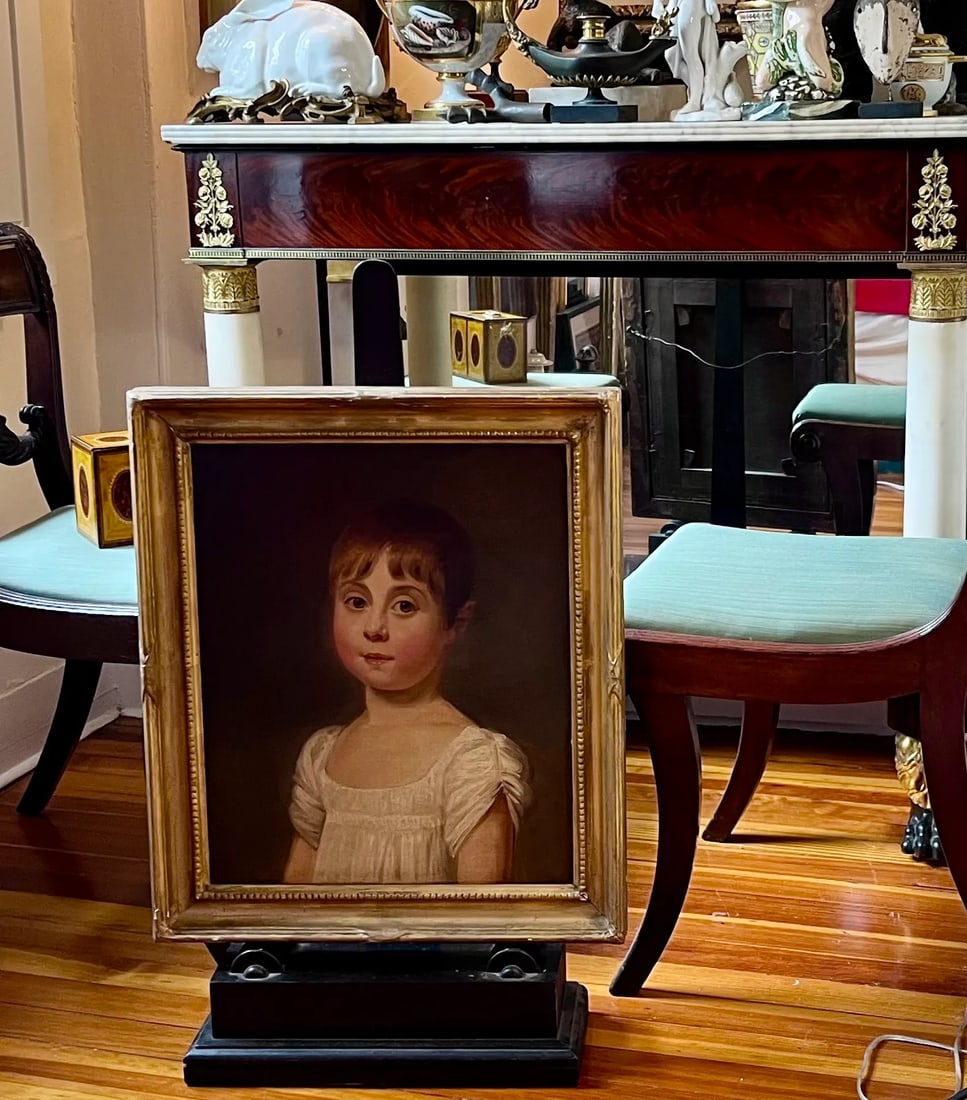 Antique Early 19th Century American Oil Painting on Canvas Portrait of a Young Girl in Original Gilt - 2