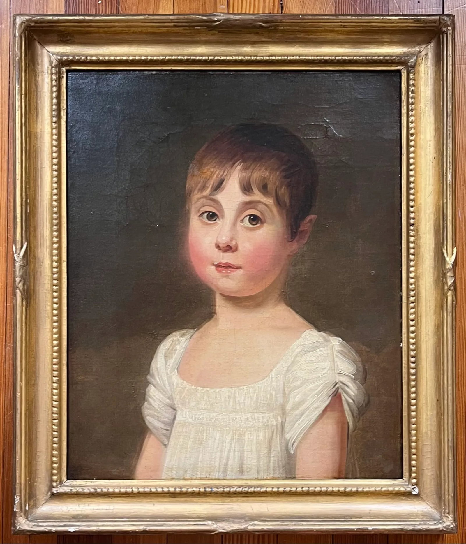 Antique Early 19th Century American Oil Painting on Canvas Portrait of a Young Girl in Original Gilt - 5
