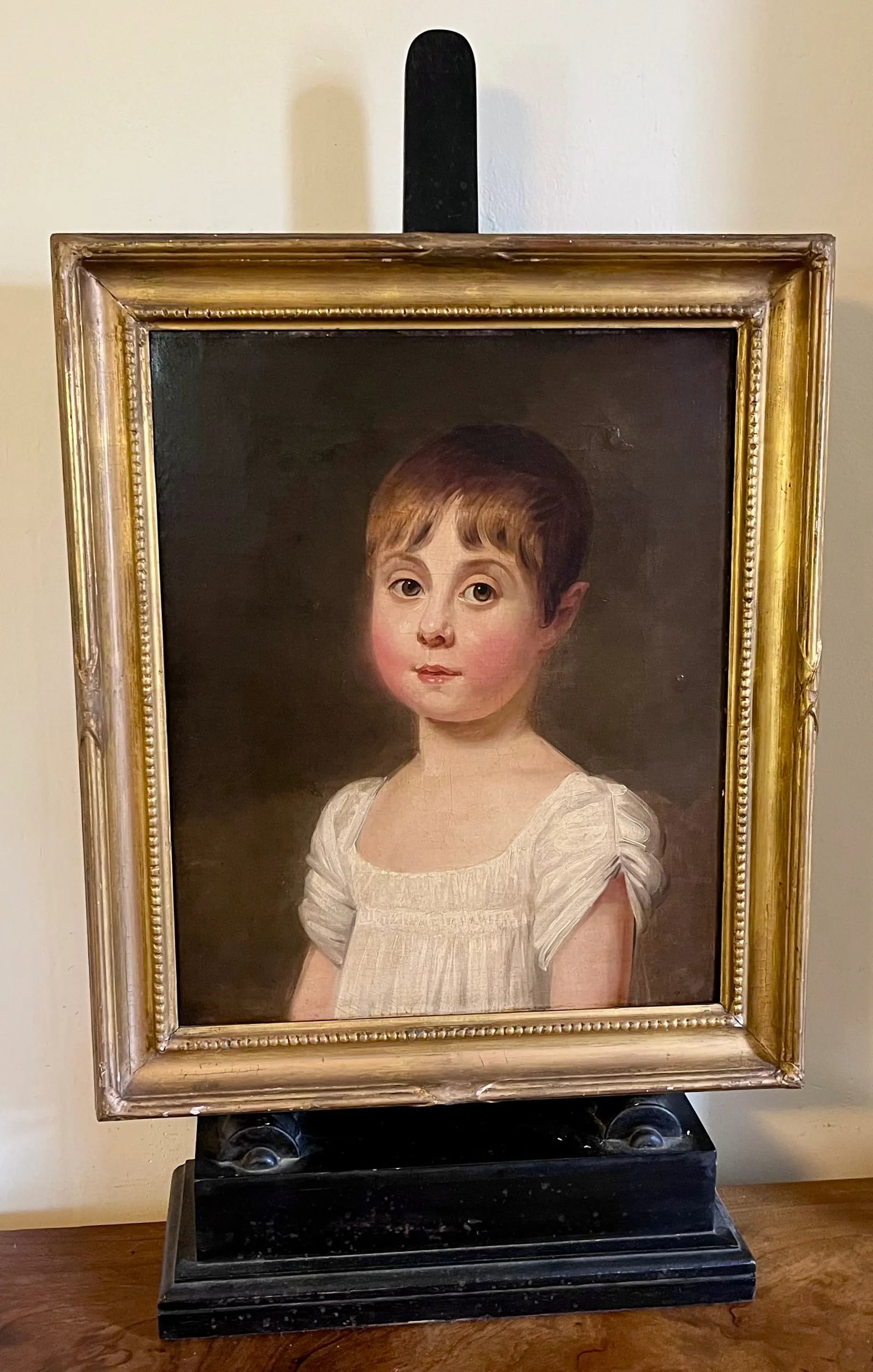 Antique Early 19th Century American Oil Painting on Canvas Portrait of a Young Girl in Original Gilt - 6