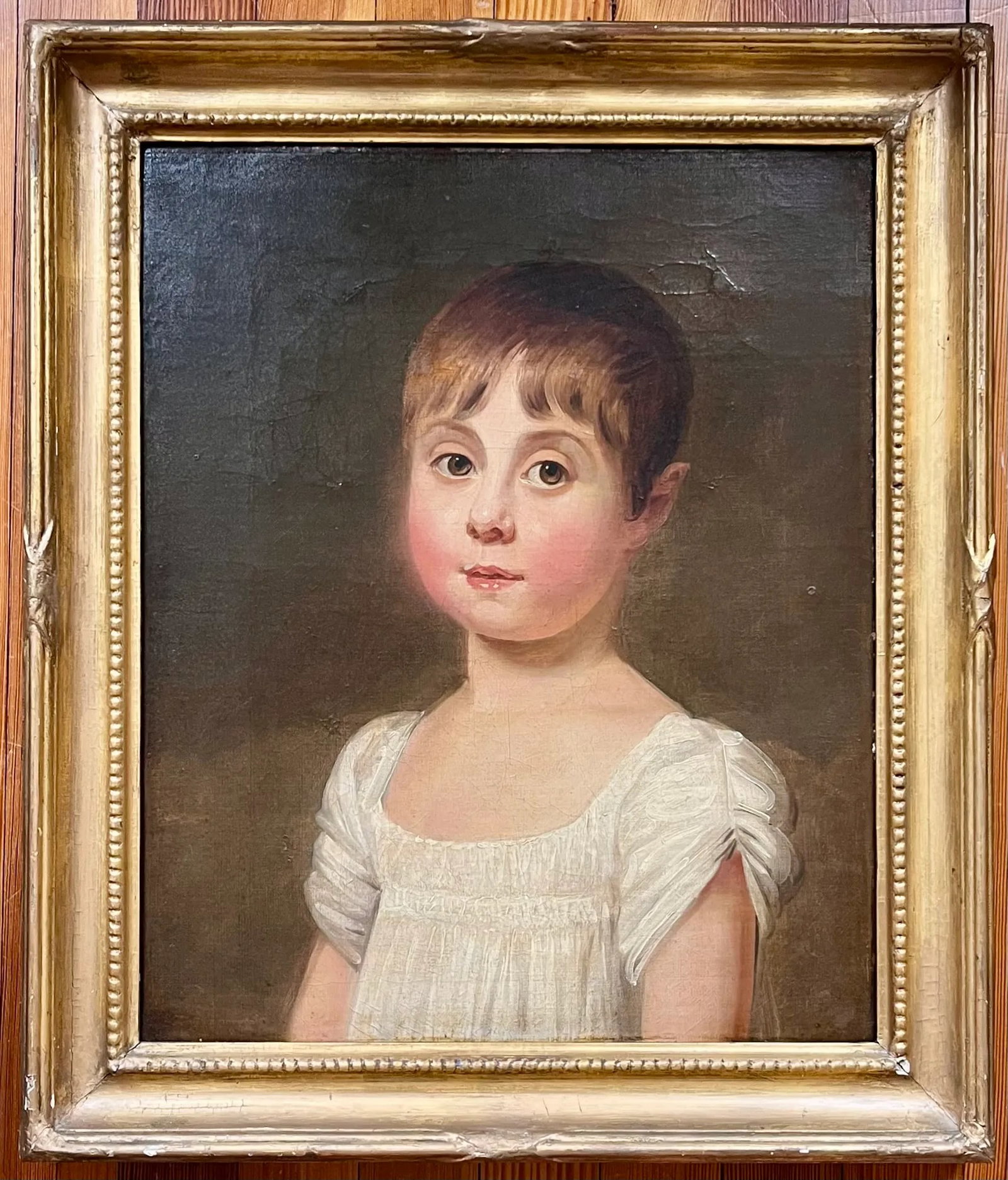 Antique Early 19th Century American Oil Painting on Canvas Portrait of a Young Girl in Original Gilt - 8