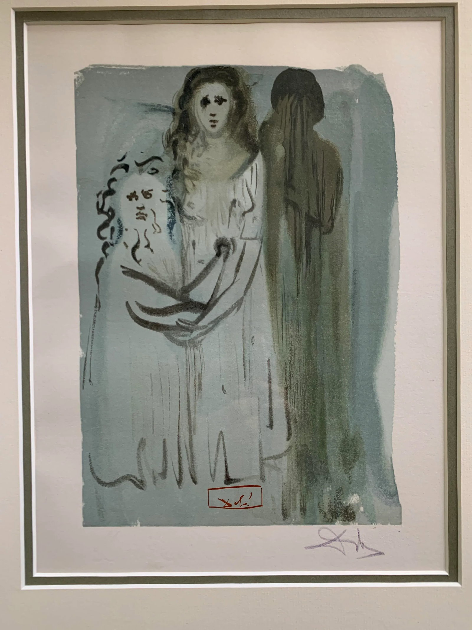 Vintage 1960 Original Watercolor "The Divine Comedy "Purgatory Canto 16 " by Salvador Dali - 2