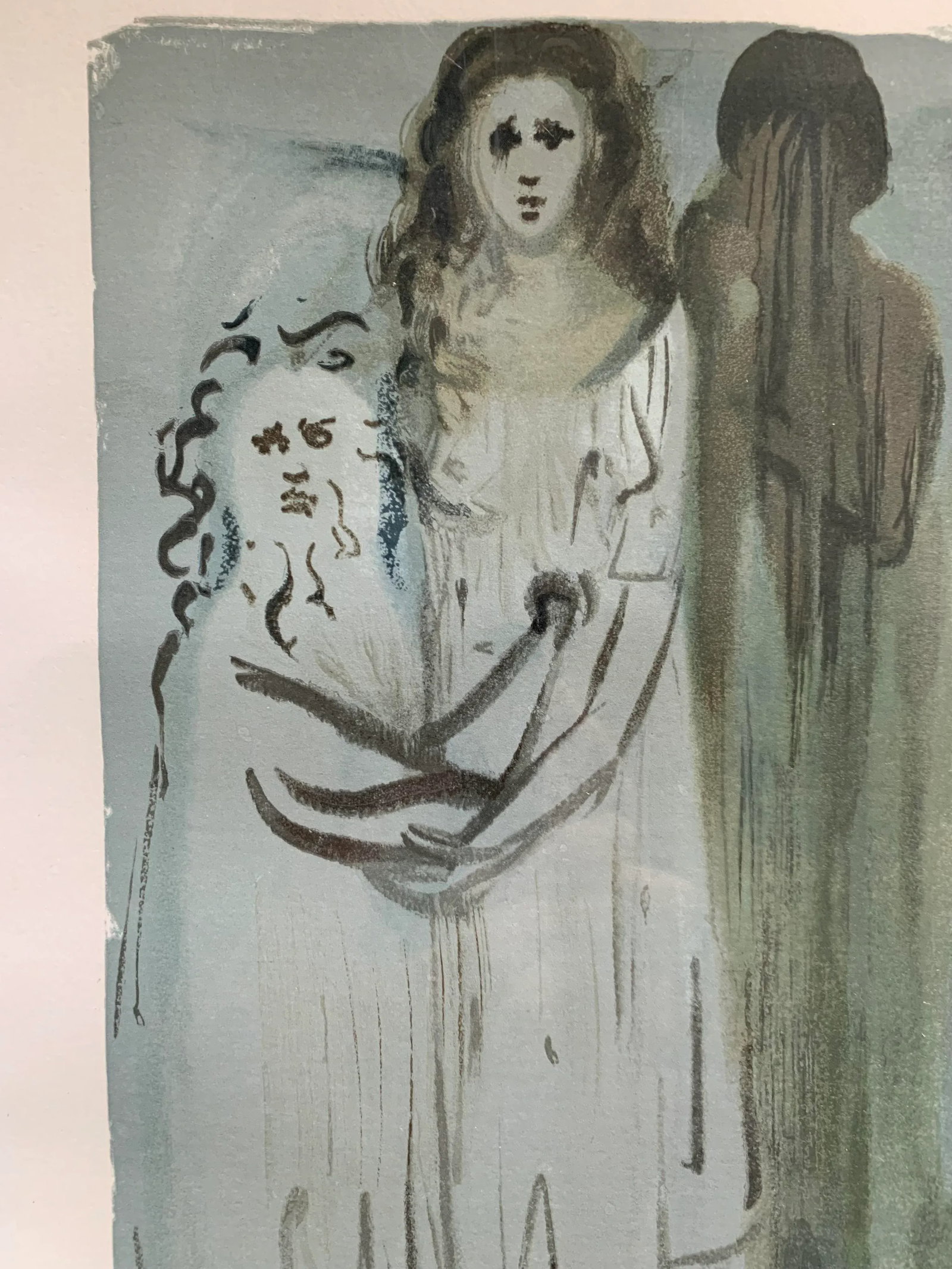 Vintage 1960 Original Watercolor "The Divine Comedy "Purgatory Canto 16 " by Salvador Dali - 3