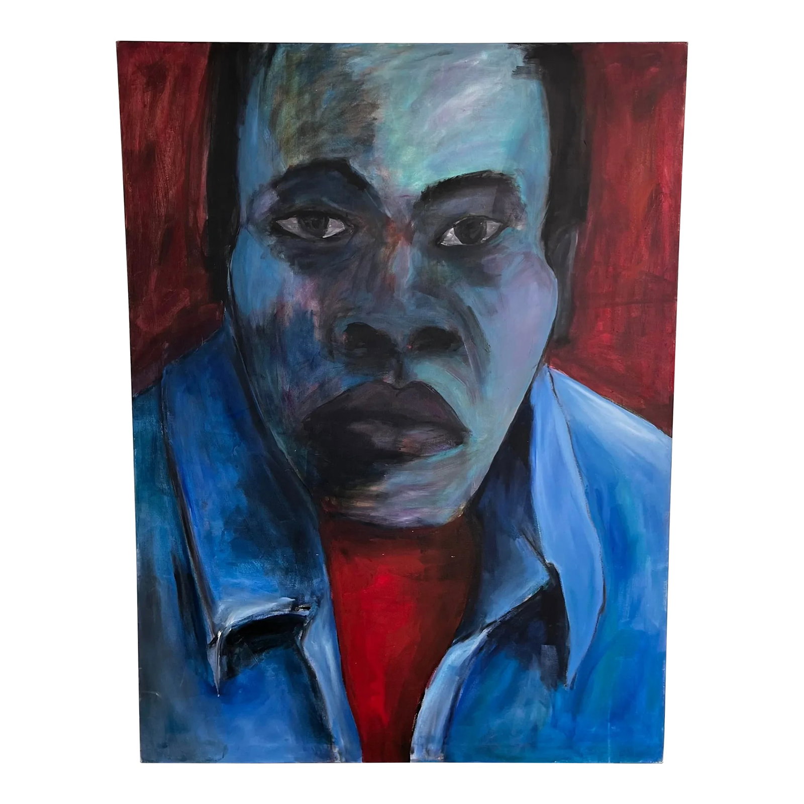 Large Vintage Expressionist Oil Portrait Unsigned: Large vintage oil painting on canvas, unsigned. Expressionist portrait of a man, believed to be mid century. Condition: Alterations: Original Condition Unaltered Imperfections: Some Imperfections