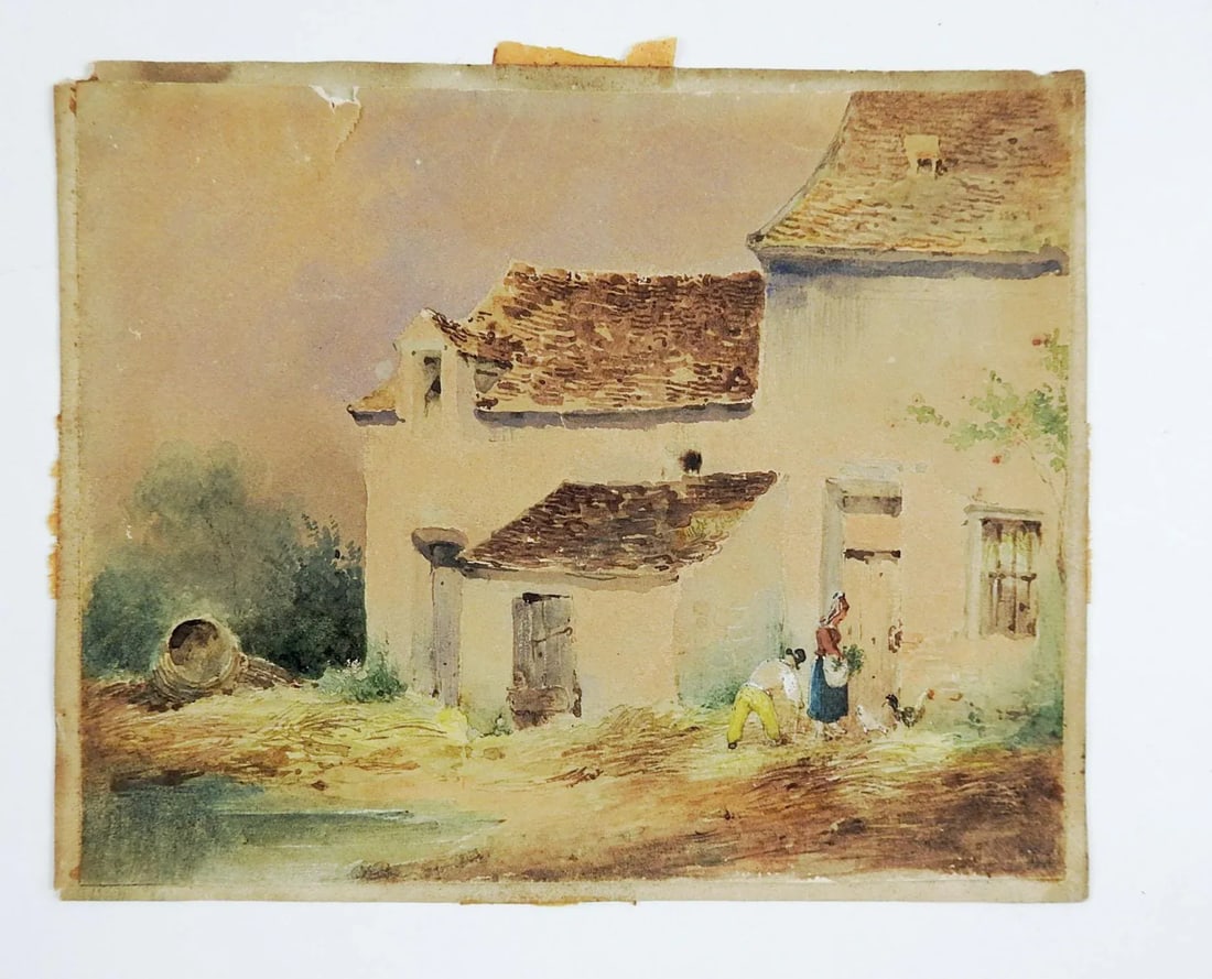 Early 19th Century Miniature Rustic Watercolor Painting - 2