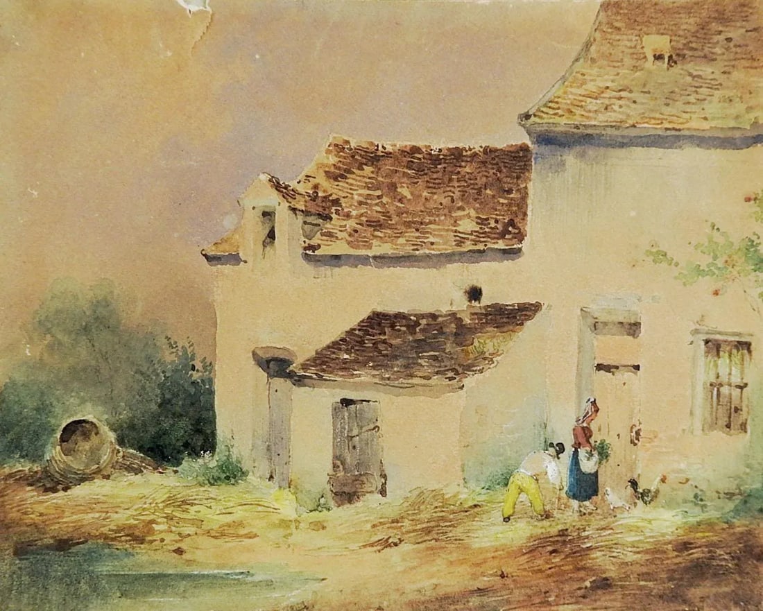 Early 19th Century Miniature Rustic Watercolor Painting - 3