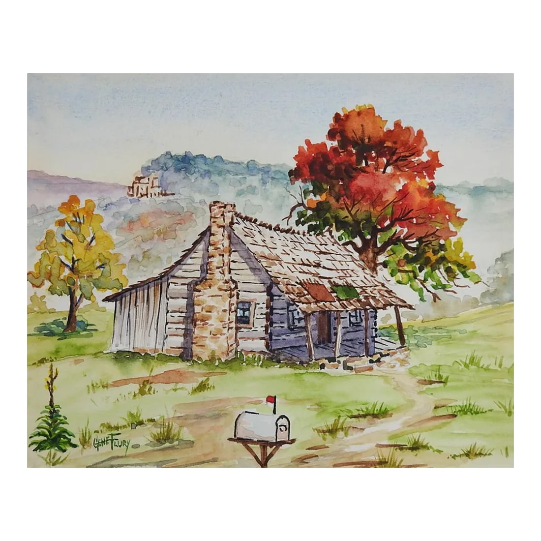 Small Rustic Log Cabin Watercolor Painting (1 of 3)