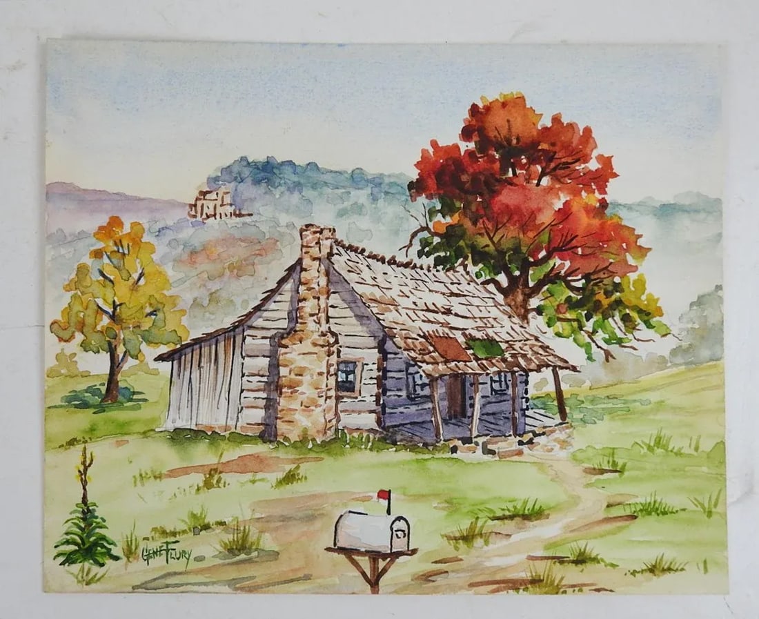Small Rustic Log Cabin Watercolor Painting - 3