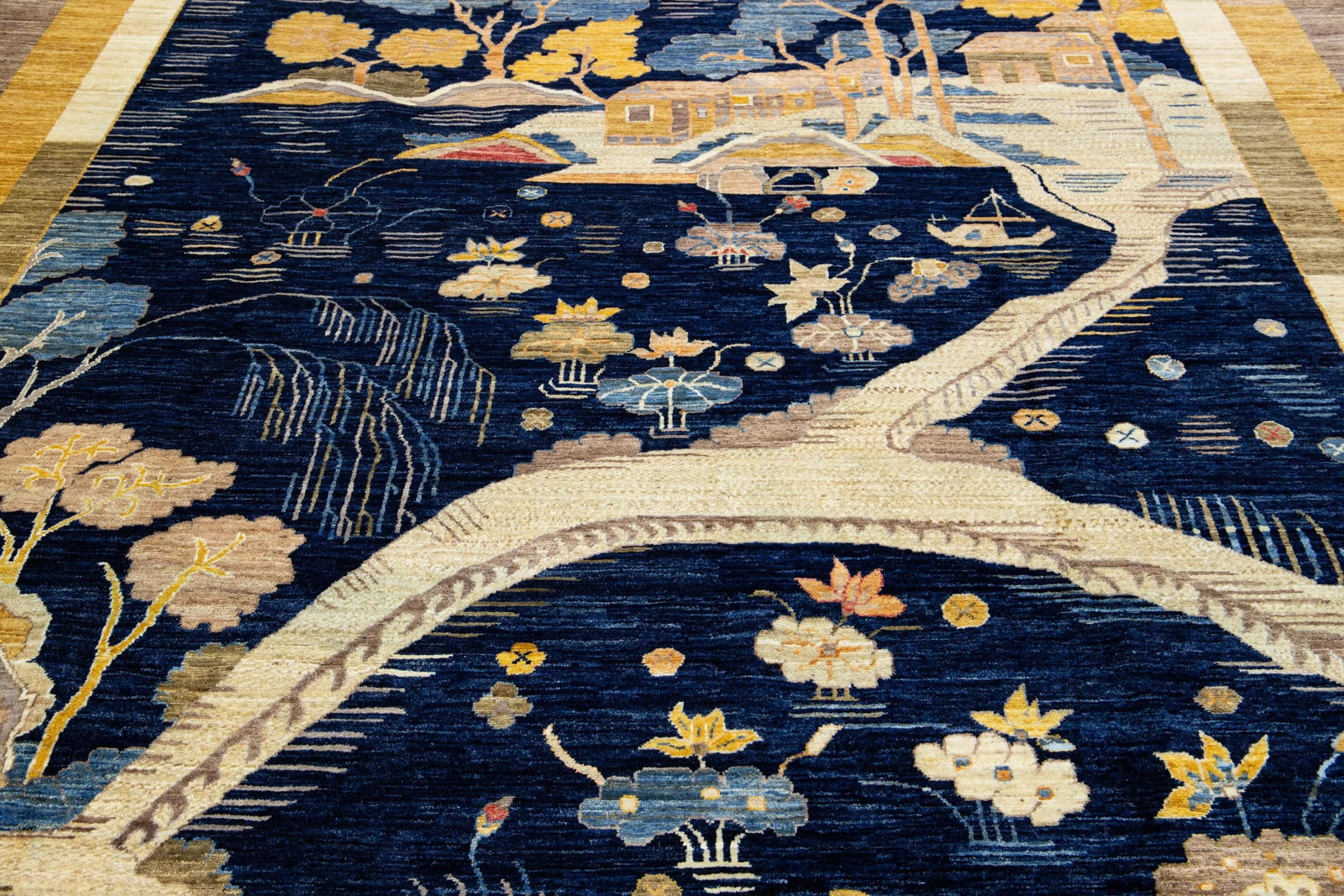 2010s Modern Pictorial Designed Chinese Art Deco Style Wool Rug in Navy Blue - 2