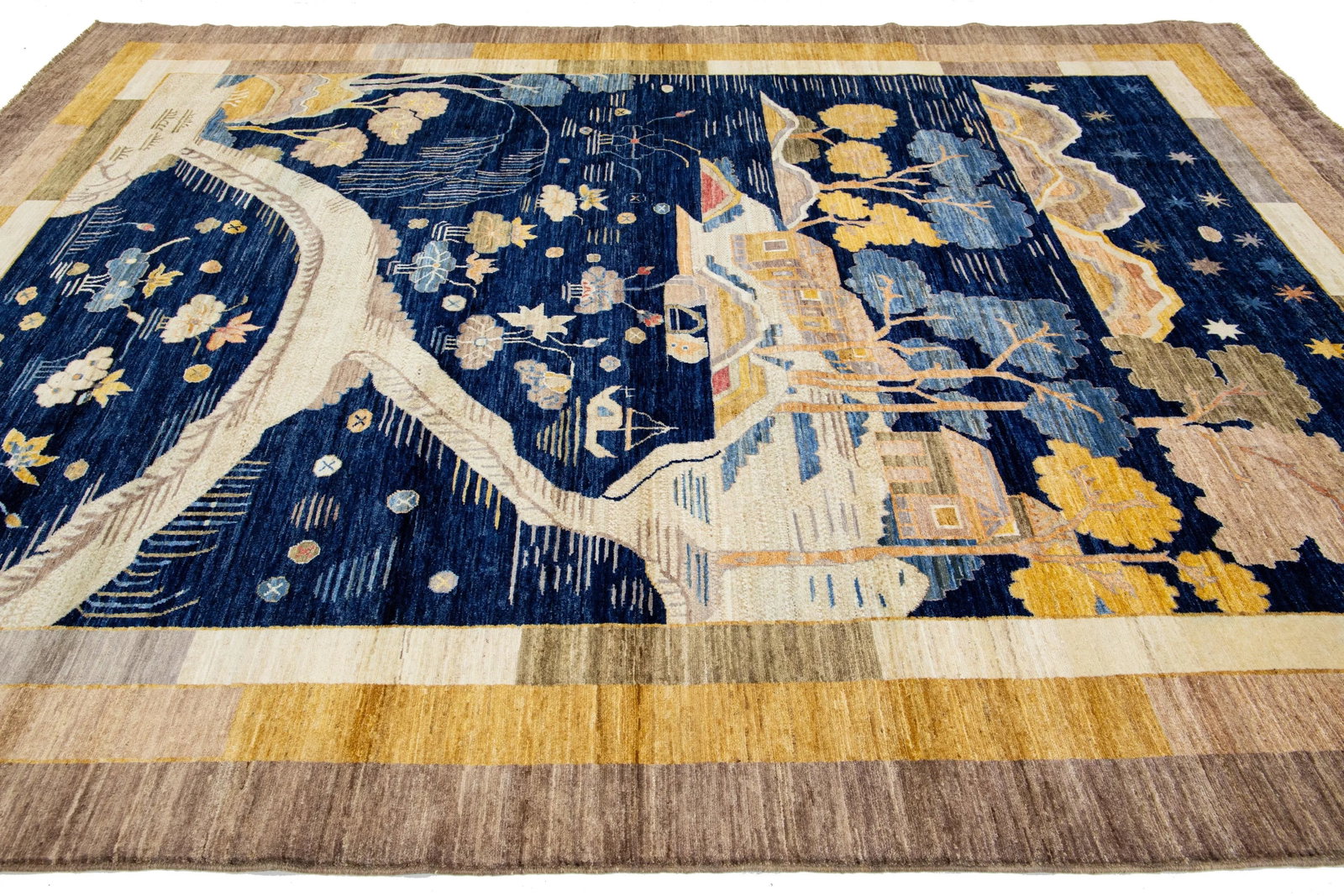 2010s Modern Pictorial Designed Chinese Art Deco Style Wool Rug in Navy Blue - 5