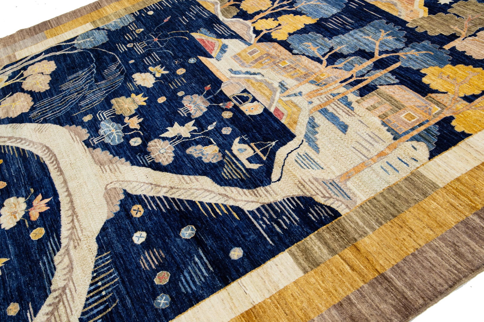2010s Modern Pictorial Designed Chinese Art Deco Style Wool Rug in Navy Blue - 6