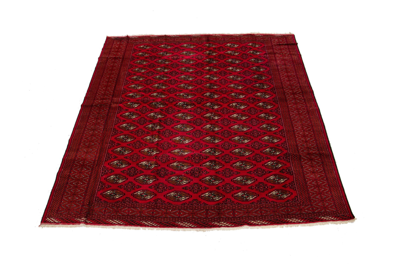 1960s Red 1960s Handmade Persian Wool Rug With Geometric Motif - 2
