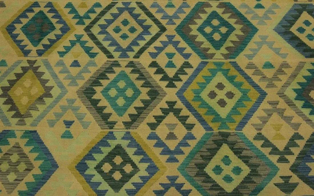 Contemporary Tribal Blue/Tan Hand-Woven Kilim Wool Rug -8'5 X 11'6 - 7