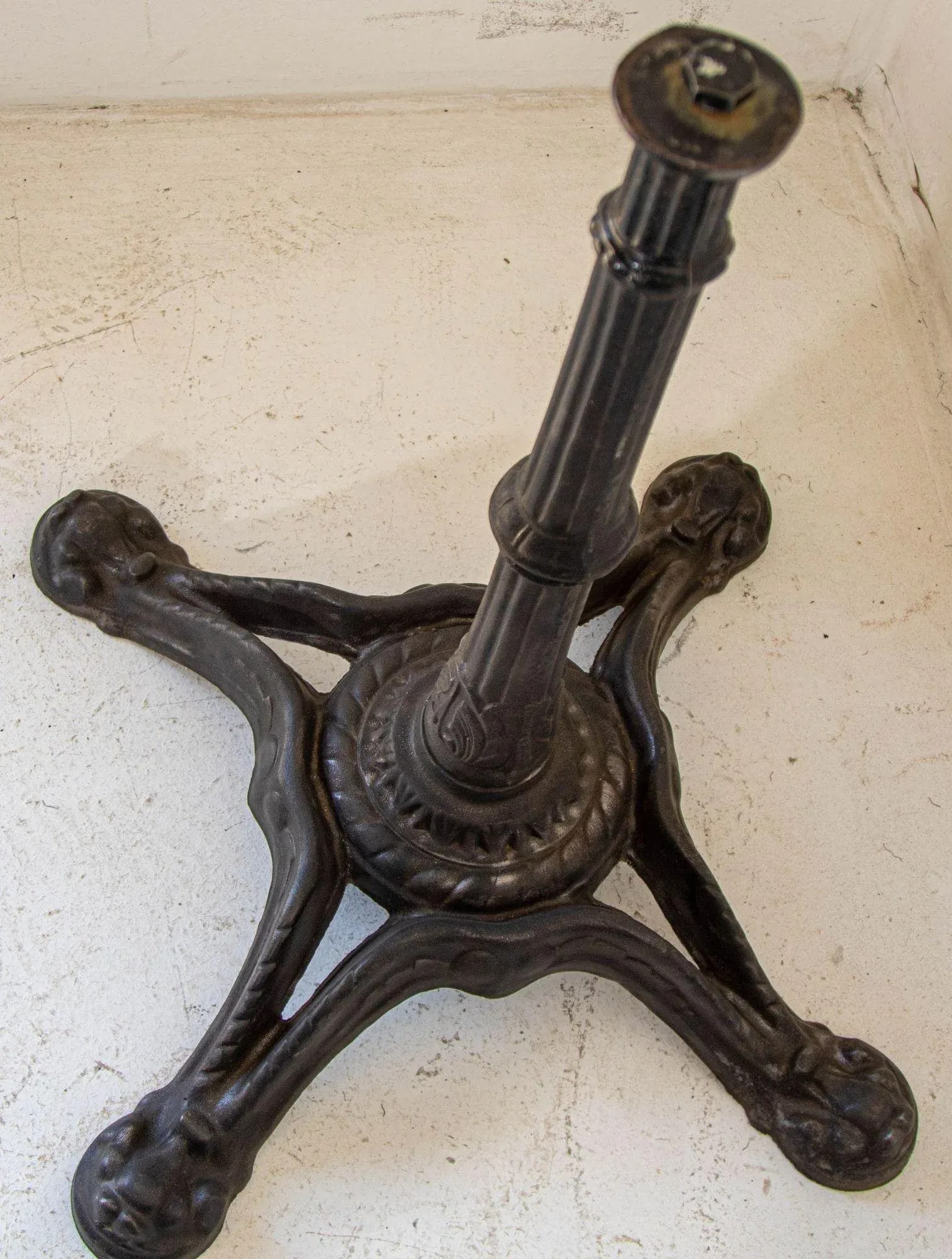 1920s Antique French Cast Iron Bistro Table Stand a Pair - 11