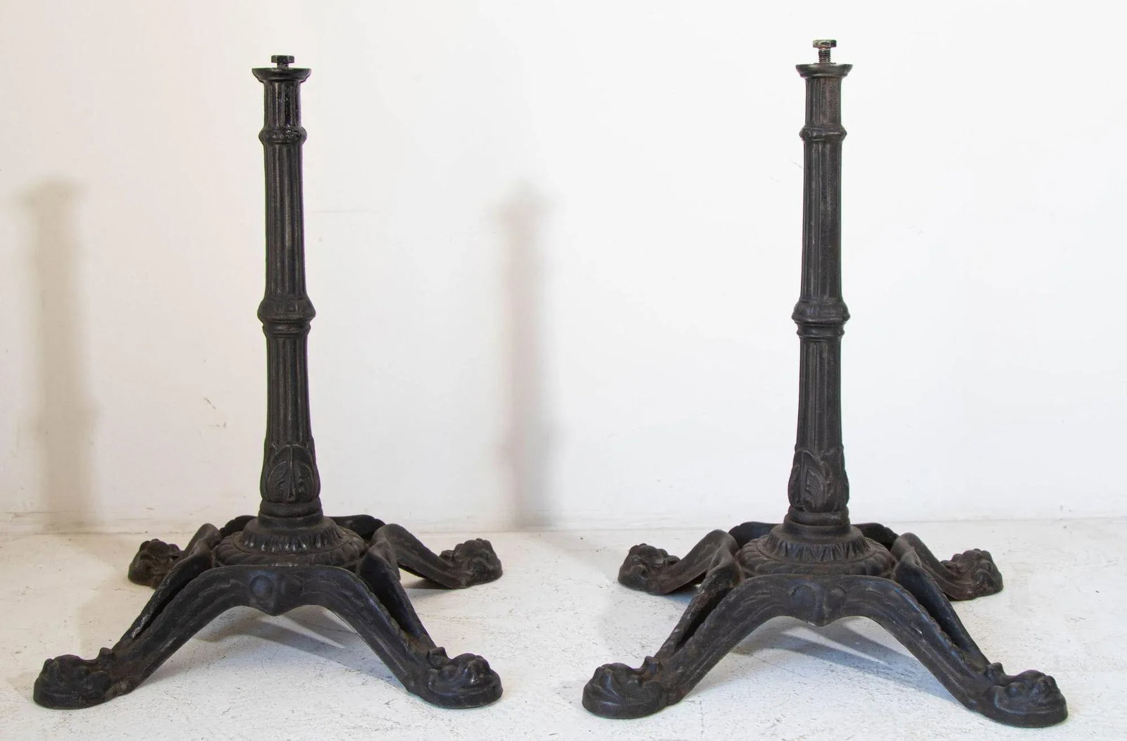 1920s Antique French Cast Iron Bistro Table Stand a Pair - 13
