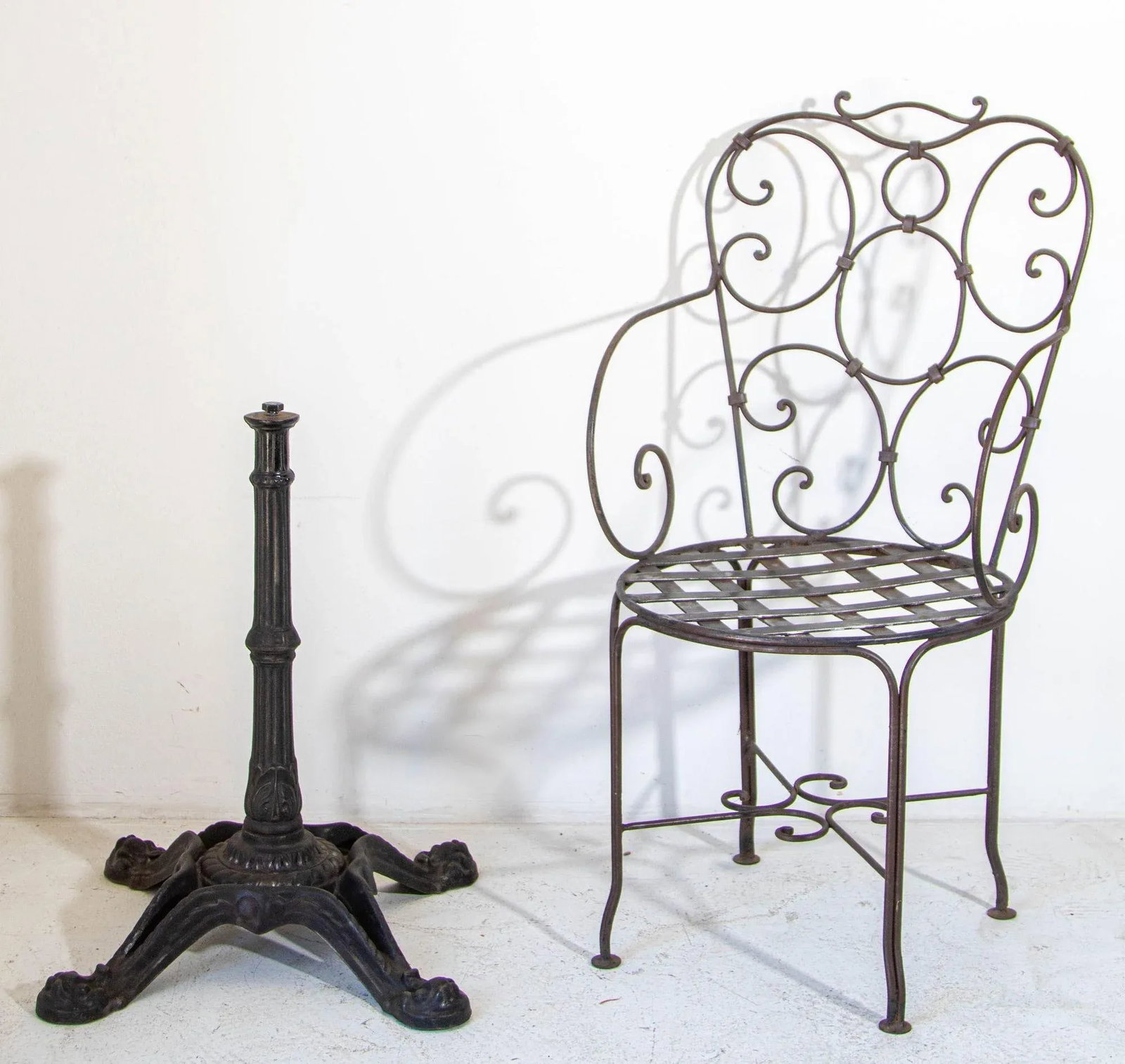 1920s Antique French Cast Iron Bistro Table Stand a Pair - 2