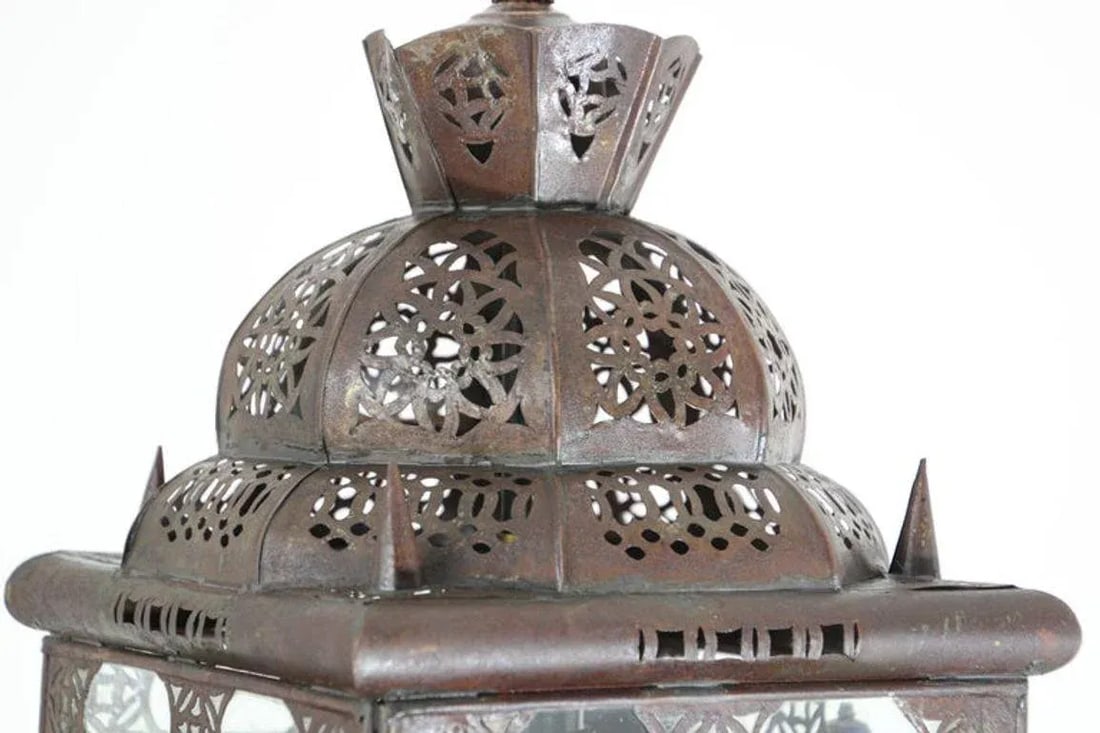 Vintage Moroccan Handcrafted Lantern Ceiling Light With Multi-Color Glass - 4