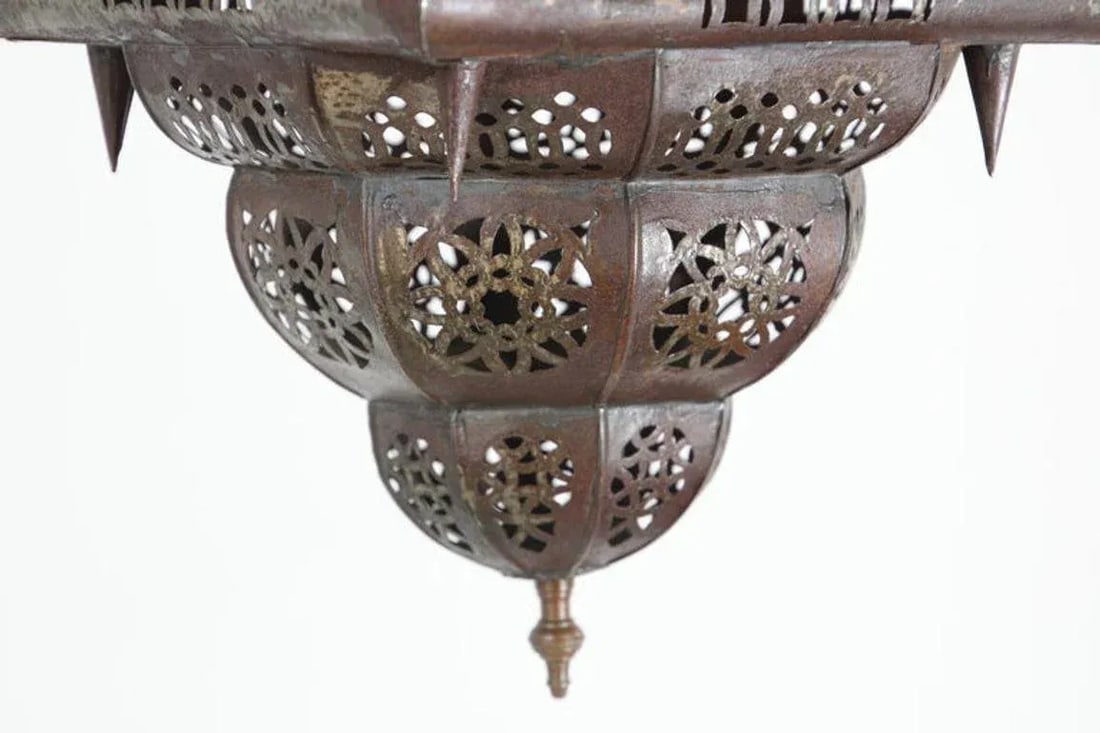Vintage Moroccan Handcrafted Lantern Ceiling Light With Multi-Color Glass - 6