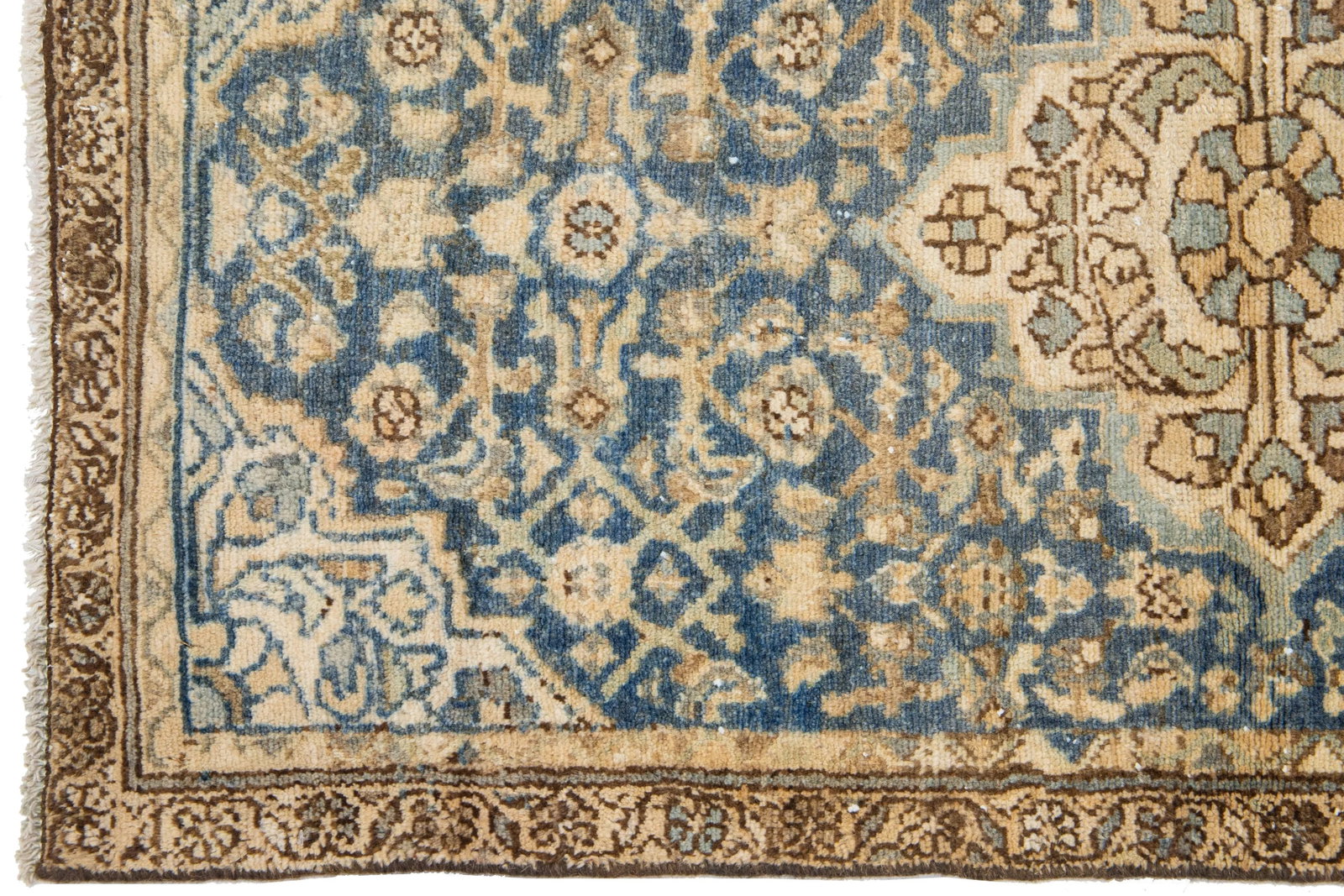 Medallion Antique Persian Hamadan Wool Rug in Blue - 3