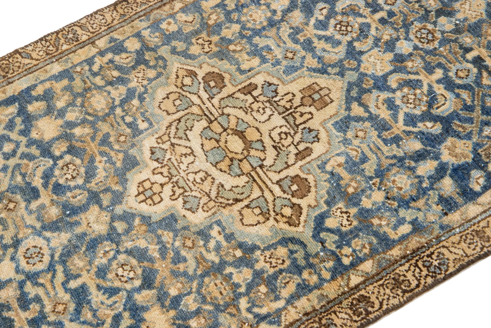 Medallion Antique Persian Hamadan Wool Rug in Blue - 6