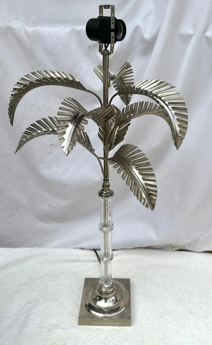 Hollywood Regency Chrome/Glass Palm Tree Table Lamp - 2