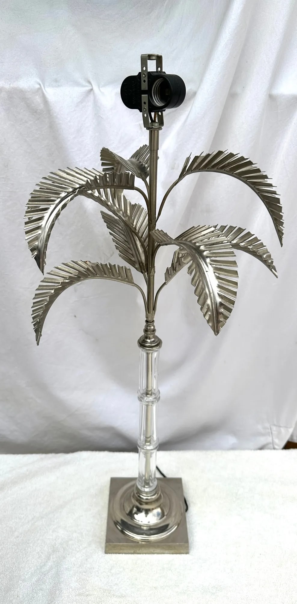 Hollywood Regency Chrome/Glass Palm Tree Table Lamp - 4
