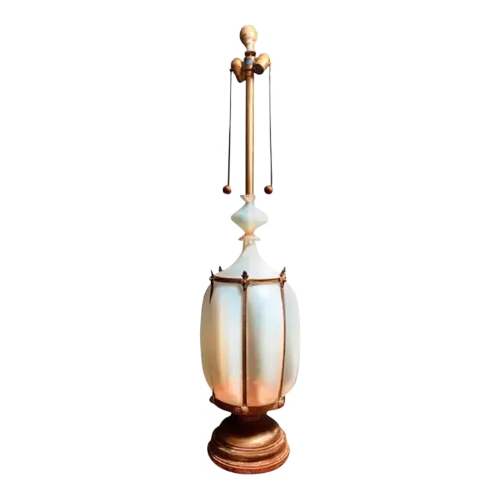 Mid 20th Century Regency Murano Style Opaline Caged Art Glass Table Floor Lamp (1 of 5)