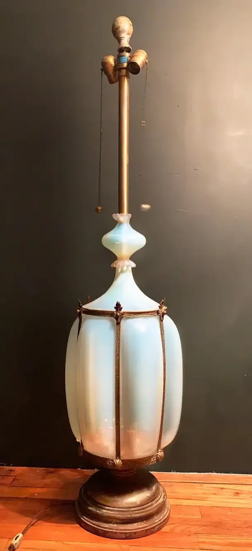 Mid 20th Century Regency Murano Style Opaline Caged Art Glass Table Floor Lamp - 3