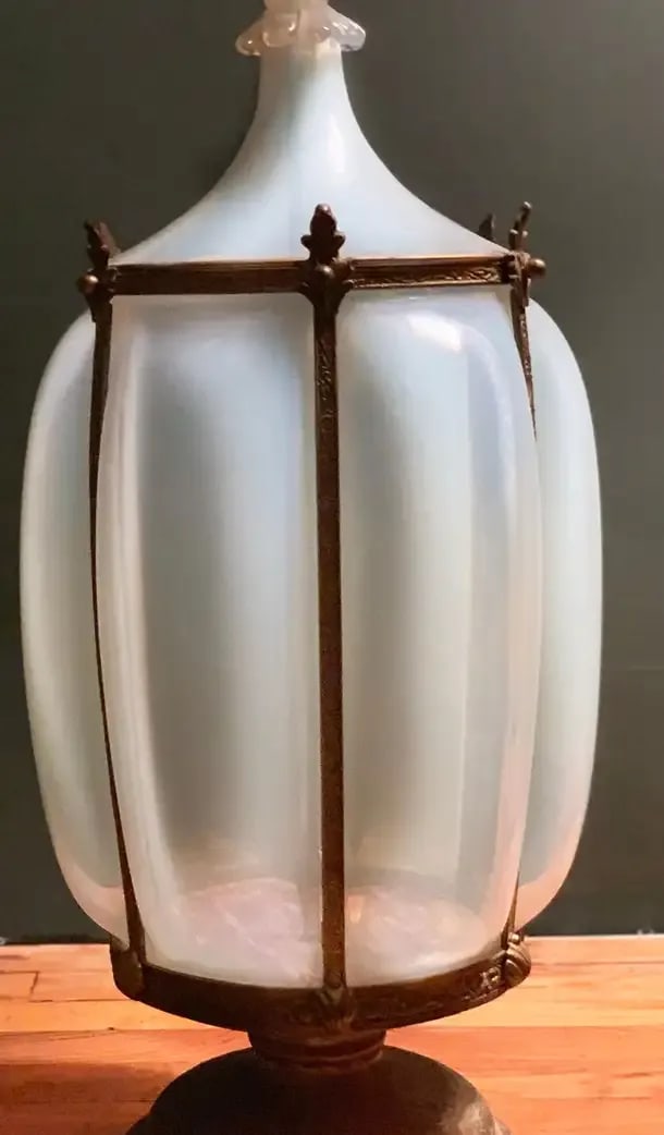 Mid 20th Century Regency Murano Style Opaline Caged Art Glass Table Floor Lamp - 4