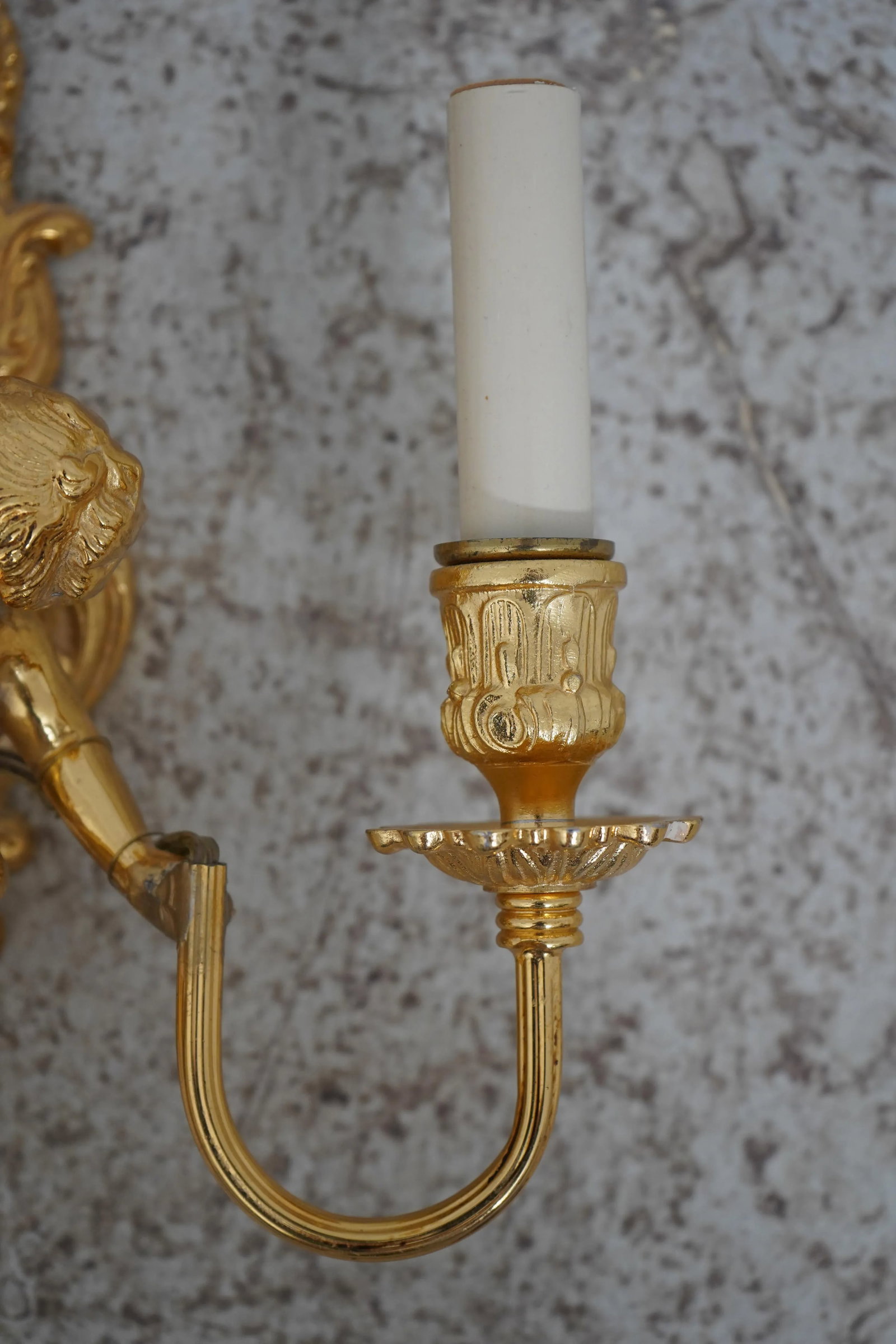 Pair Cherub 2 Arm Lighted Brass Wall Sconces - 2