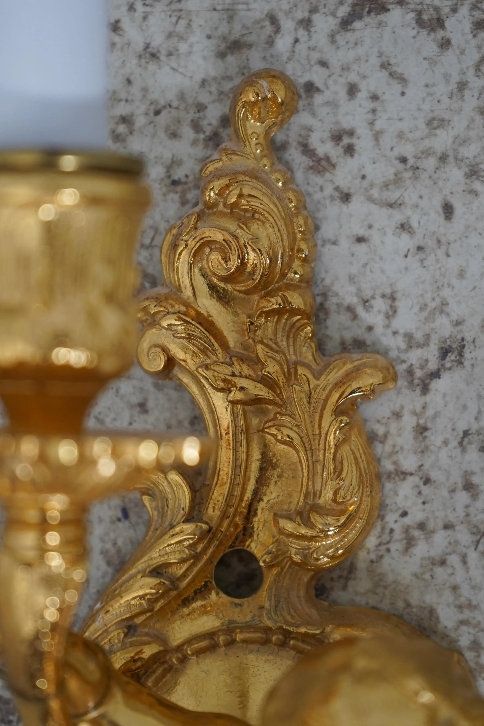 Pair Cherub 2 Arm Lighted Brass Wall Sconces - 3