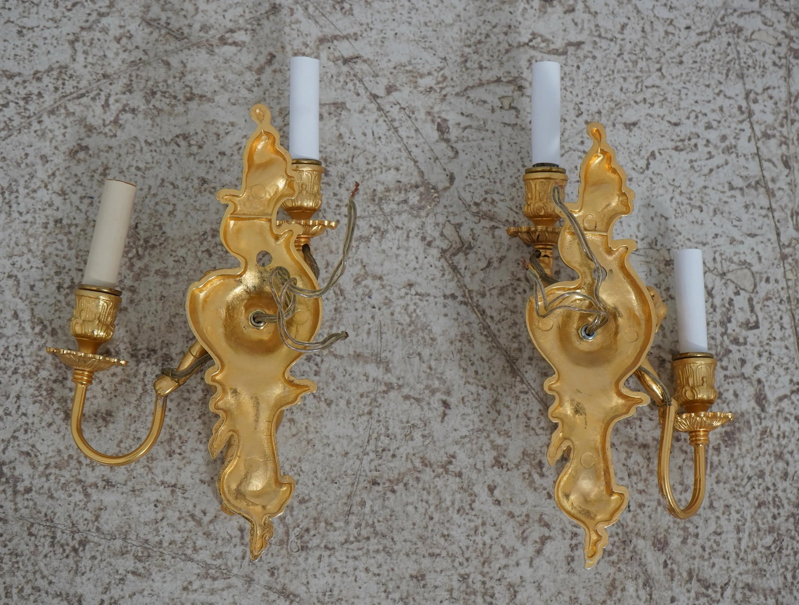 Pair Cherub 2 Arm Lighted Brass Wall Sconces - 8