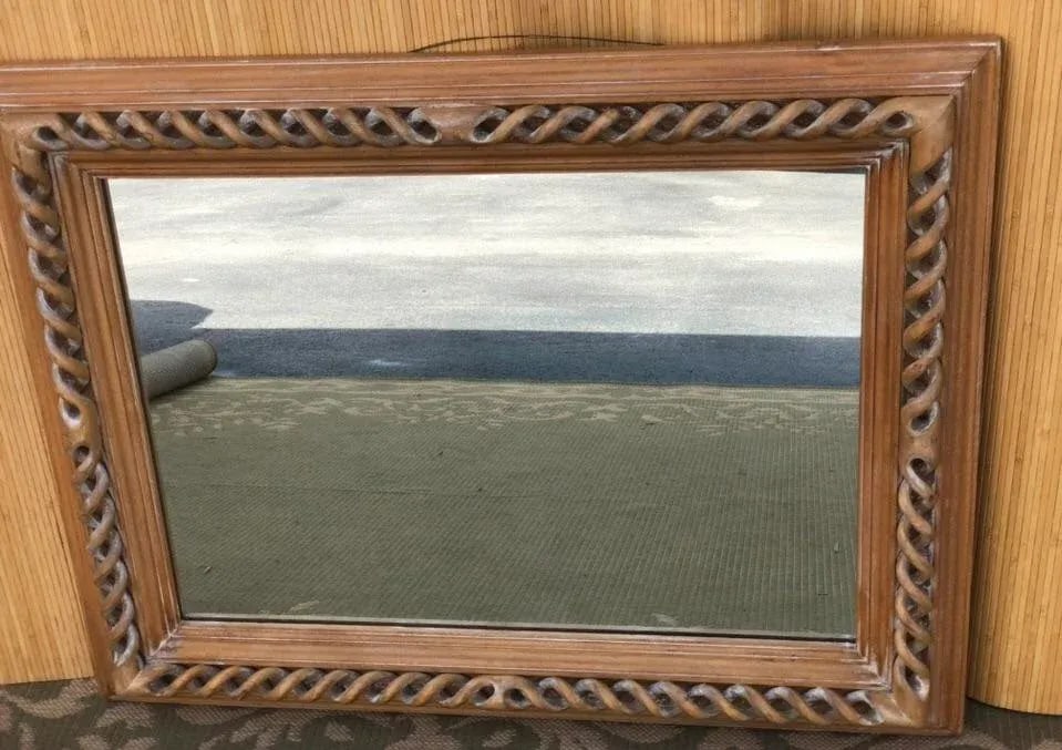 Vintage Hand Carved Pine Mirror Italy - 2