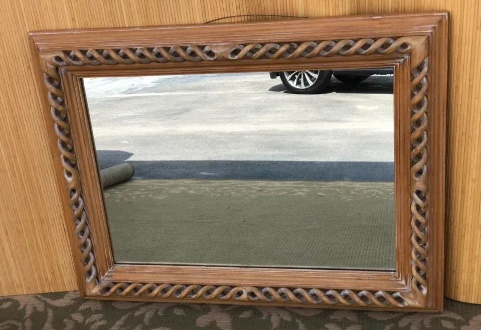 Vintage Hand Carved Pine Mirror Italy - 3