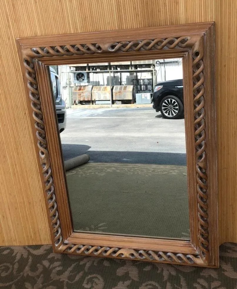 Vintage Hand Carved Pine Mirror Italy - 4