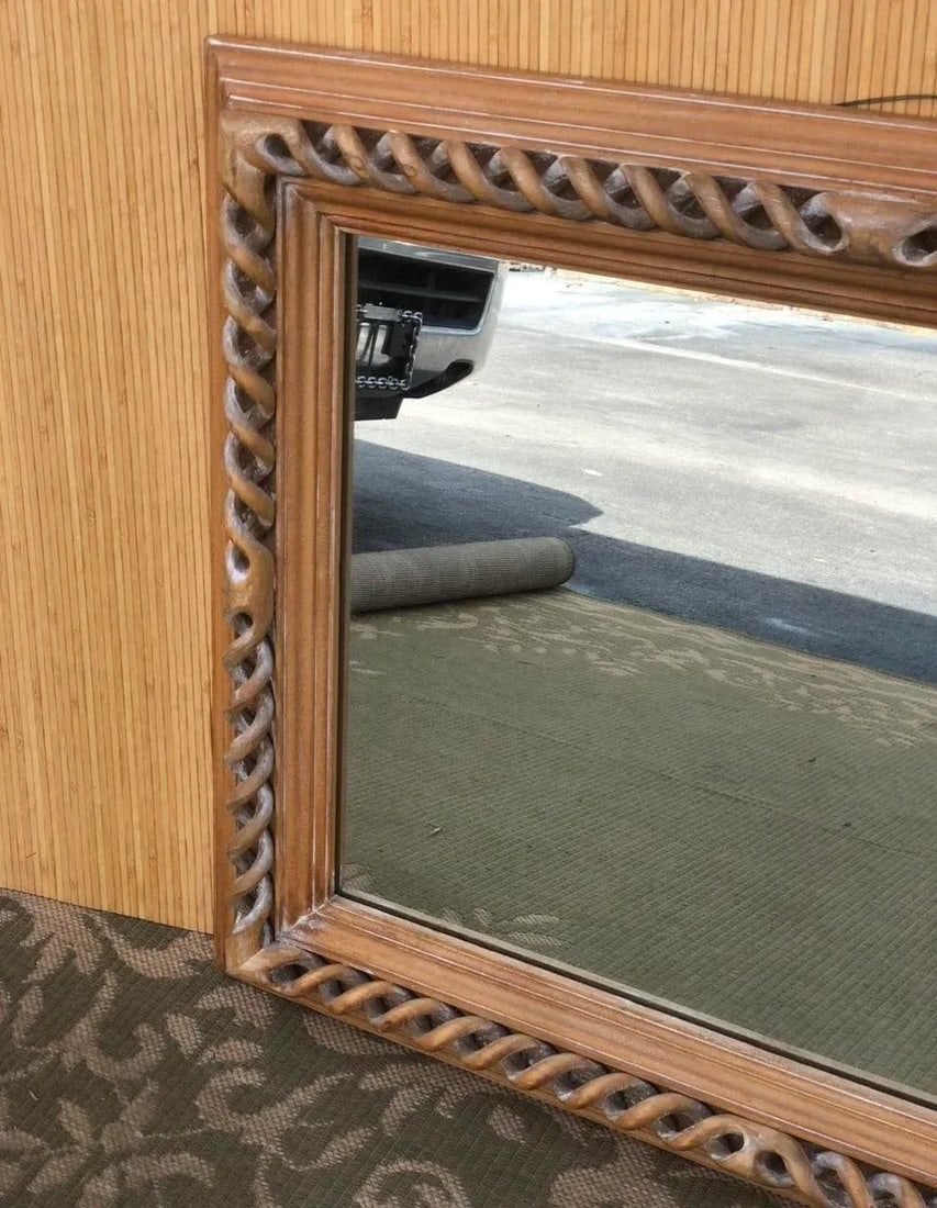 Vintage Hand Carved Pine Mirror Italy - 9