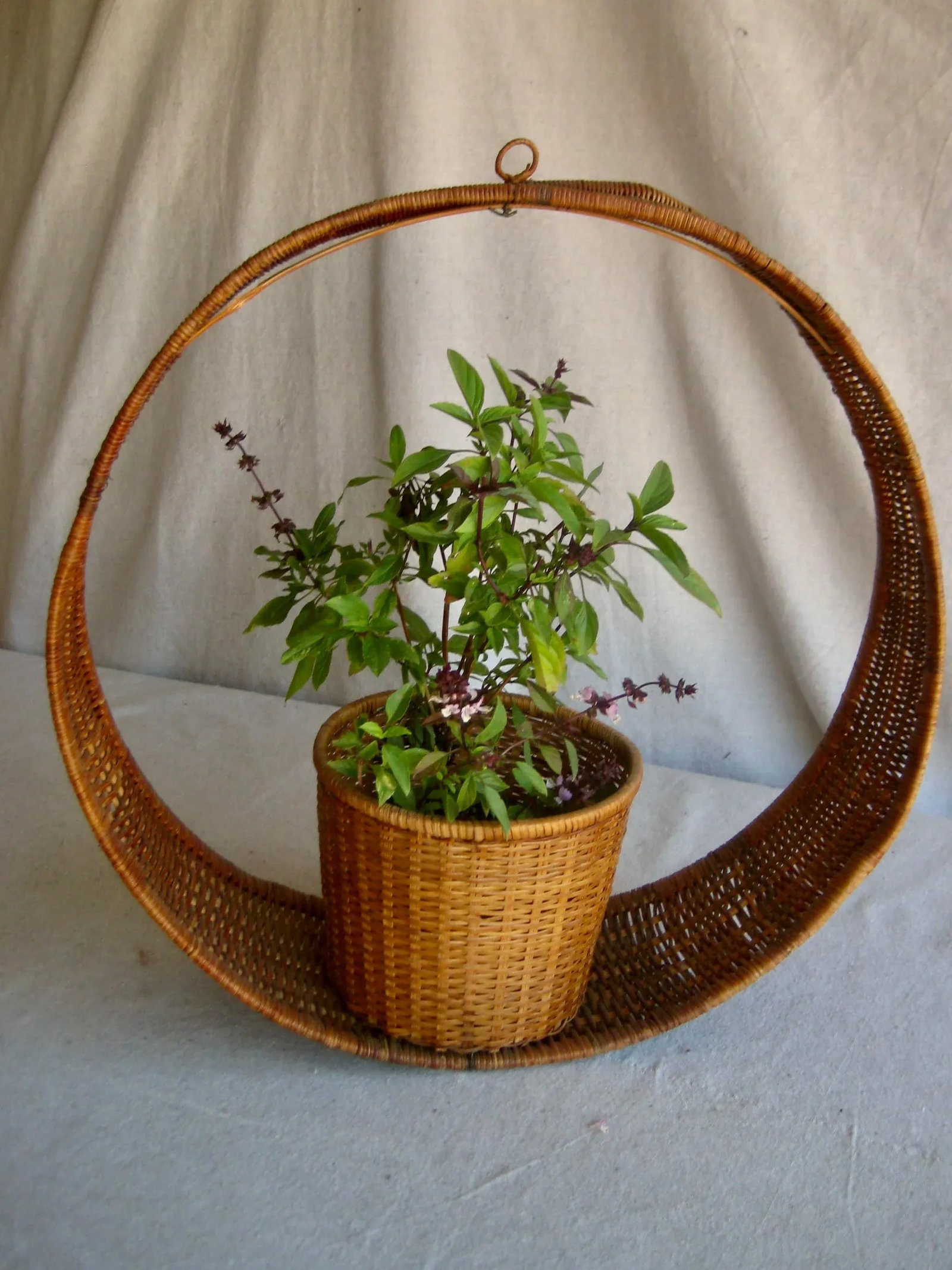 Mid Century Modern Wicker Hanging Plant Holder - 2