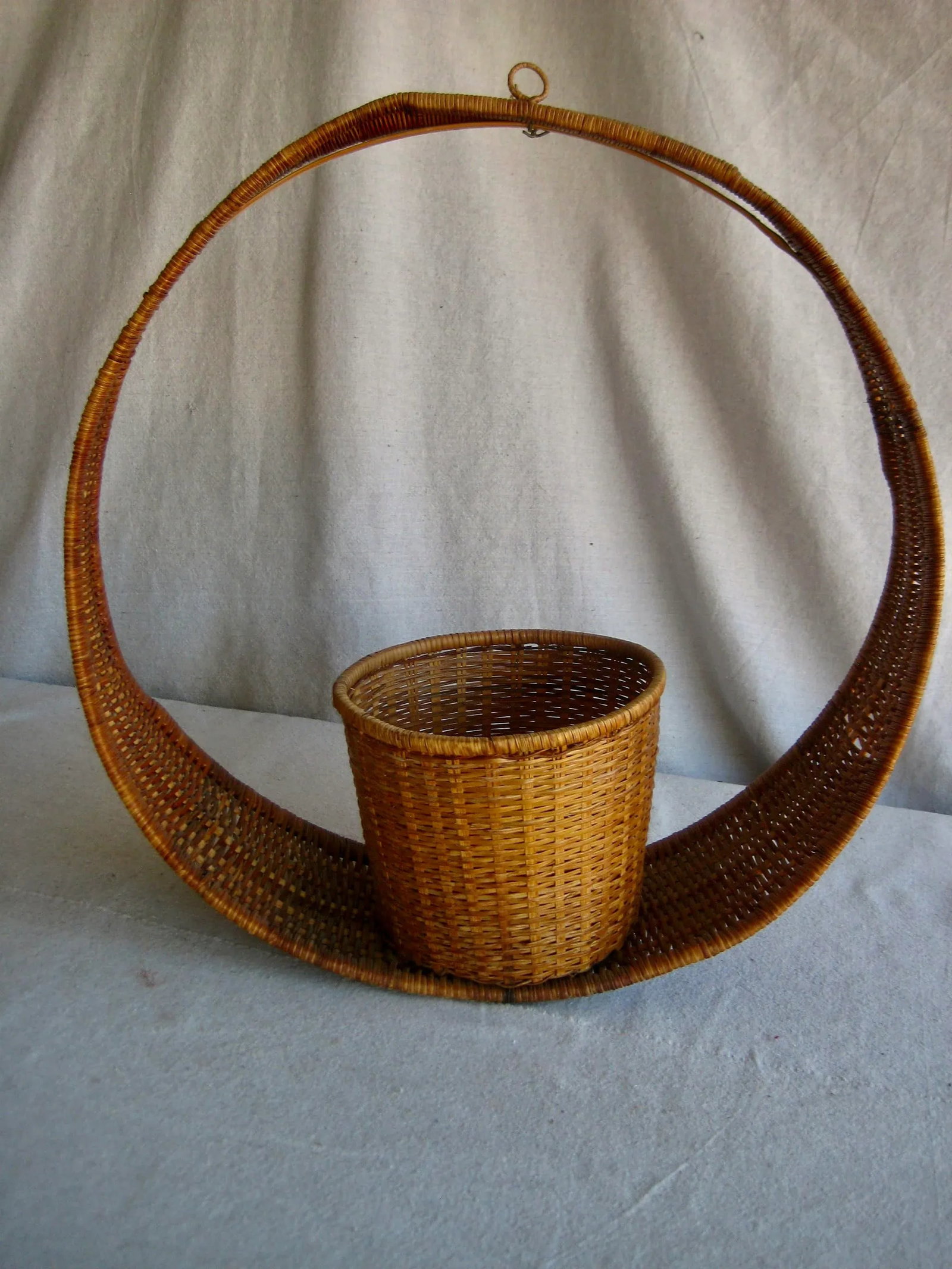 Mid Century Modern Wicker Hanging Plant Holder - 3