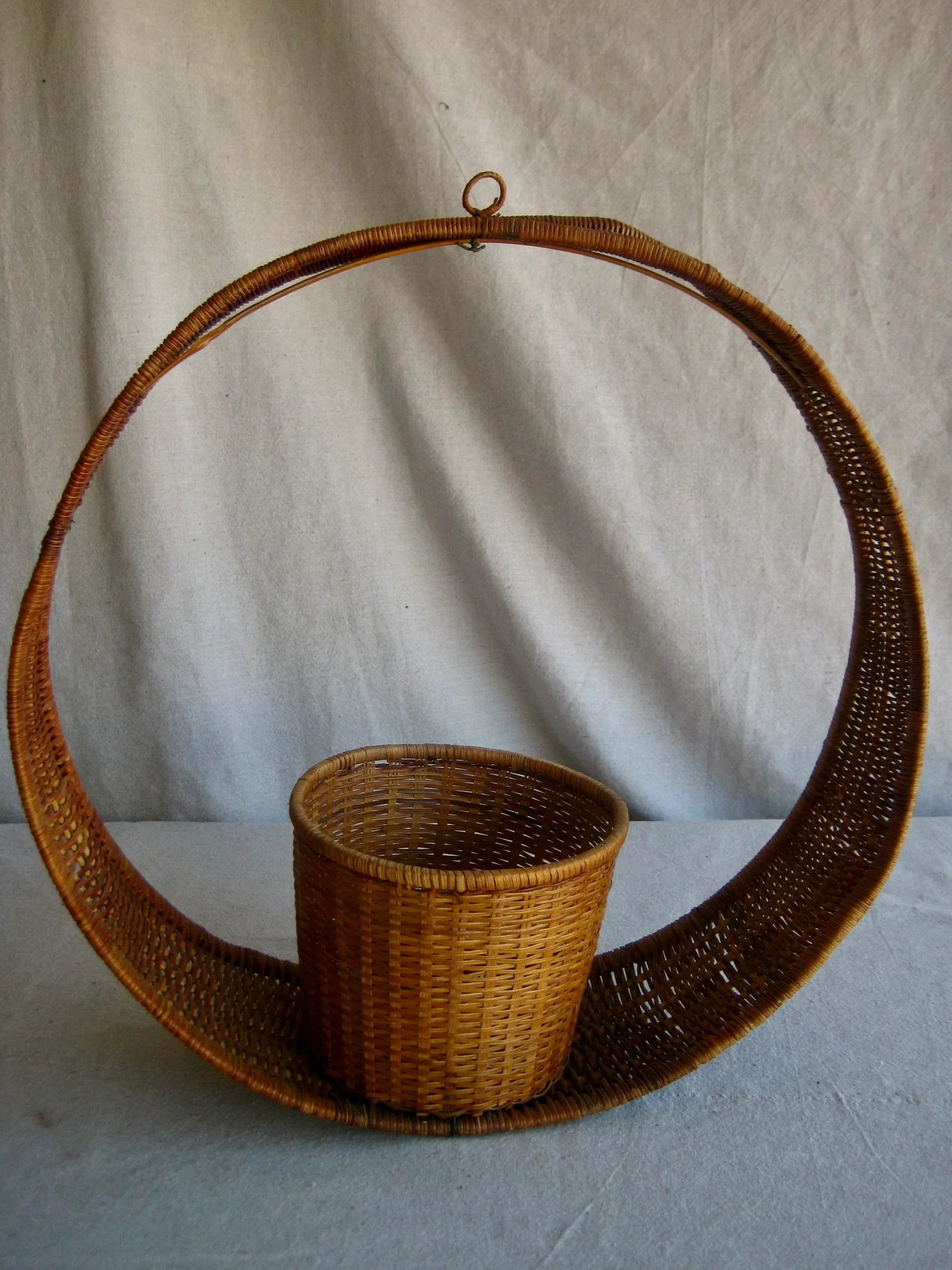 Mid Century Modern Wicker Hanging Plant Holder - 4
