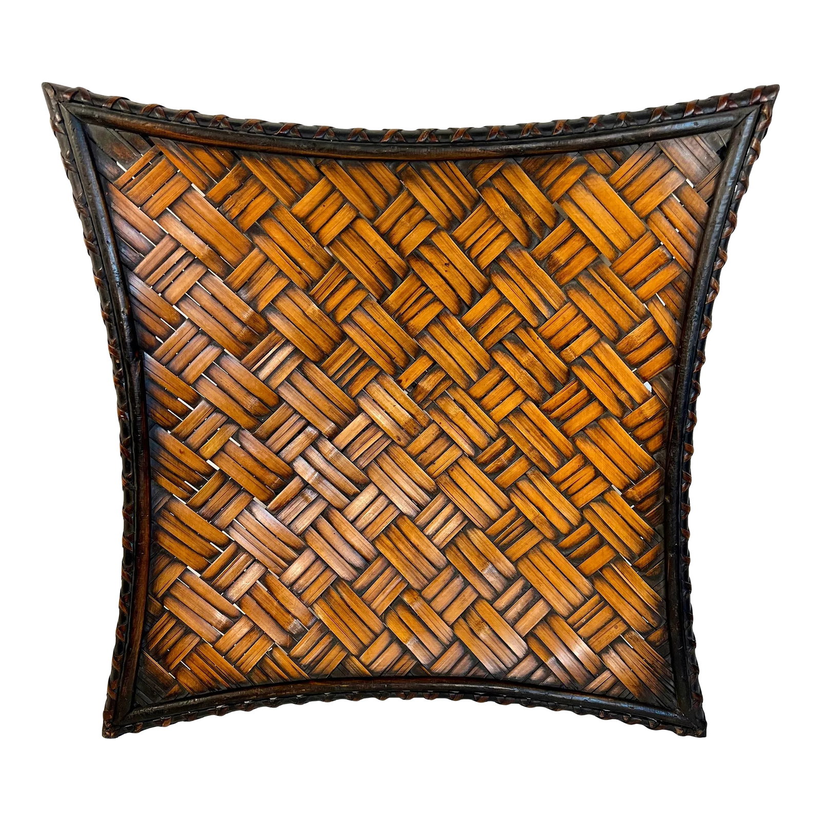 Vintage Boho Chic Bamboo and Split Reed Footed Square Basket Tray: Welcome to Turtle and Crane! Introducing the Vintage Mid-Century Boho Chic Bamboo and Split Reed Footed Tray! This exquisite tray is a perfect blend of elegance and functionality. With its unique desi