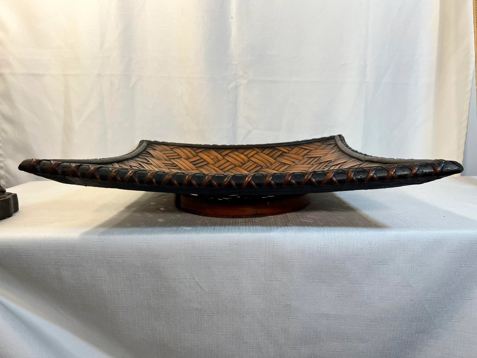 Vintage Boho Chic Bamboo and Split Reed Footed Square Basket Tray - 7