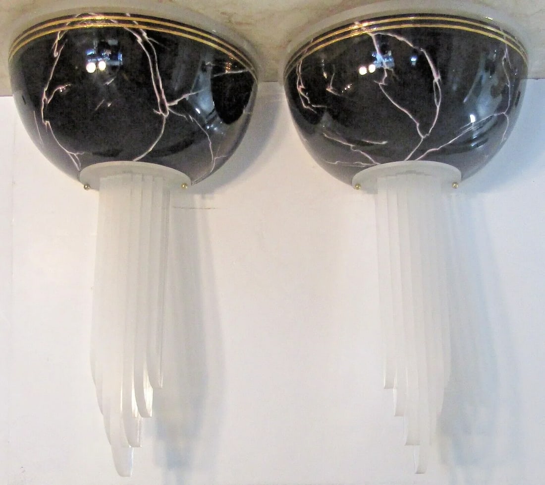 Pair of Vintage Peterson Ceramic Studios Art Deco Porcelain Lucite Wall Sconces - 2