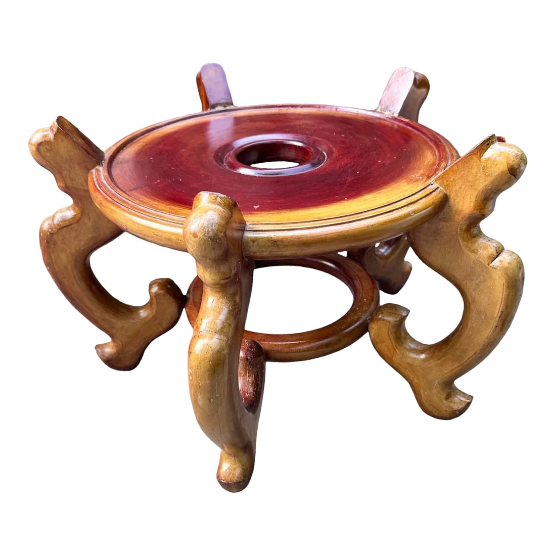 Large Chinese Rosewood Carved Pedestal Base Stand Fish Bowl Planter Jardiniere: Vintage Large Rosewood Asian Pedastal Jardiniere Stand Five Ruyi'-shaped legs. Large sized base (not including legs) 15.75" in diameter x 11" tall. The jardiniere in photo is for presentation only