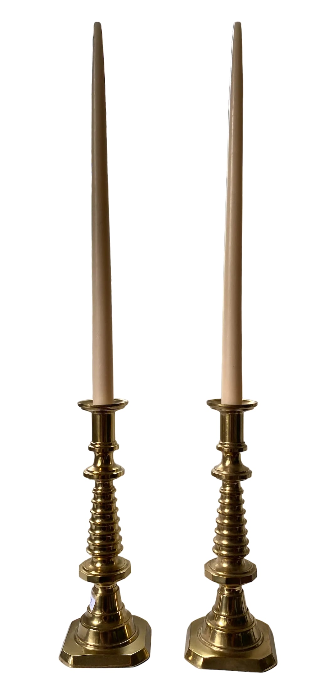 1970s Solid Brass Tall Brutalist Candlestick Holders - a Pair - 2