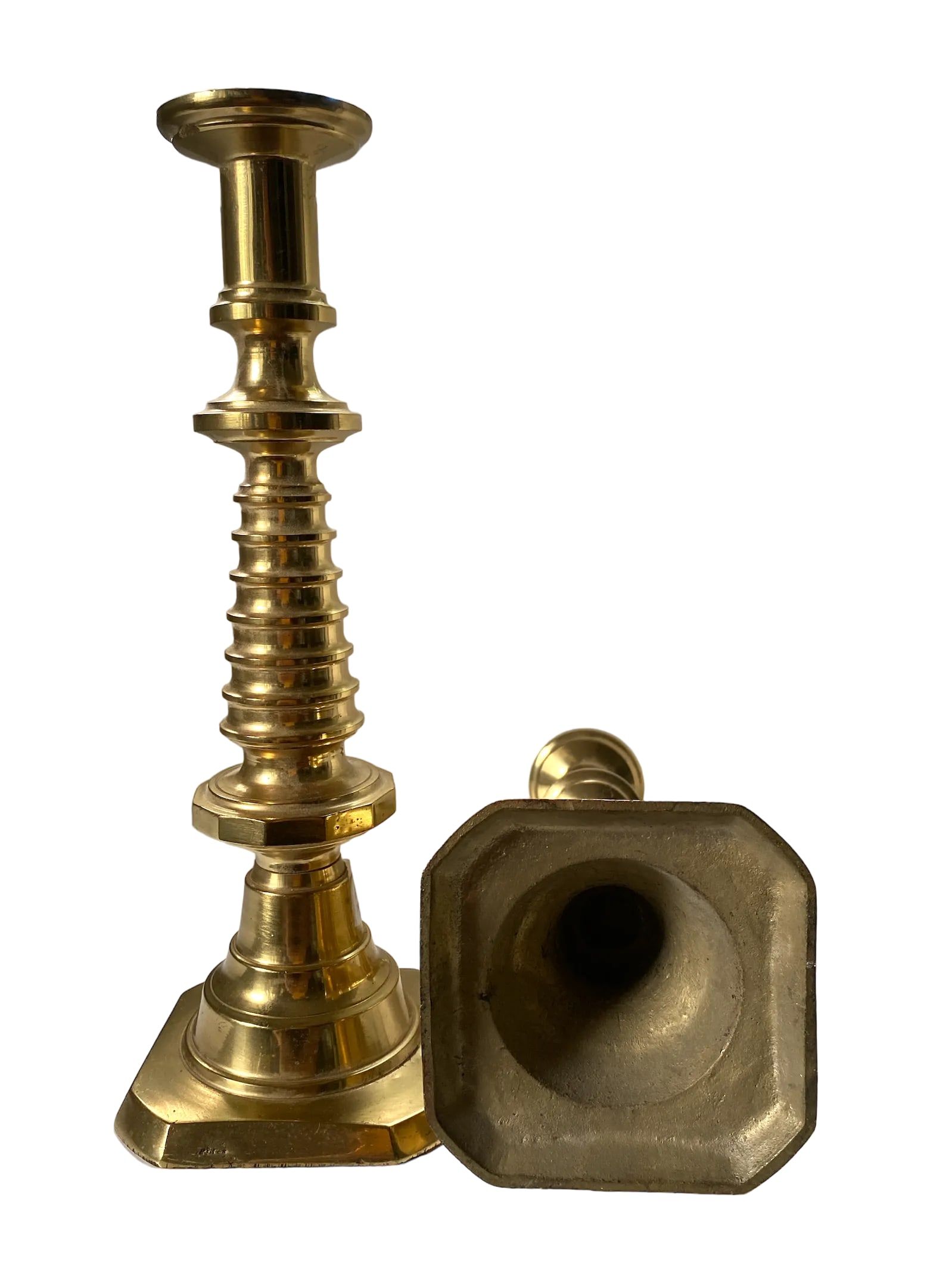 1970s Solid Brass Tall Brutalist Candlestick Holders - a Pair - 5