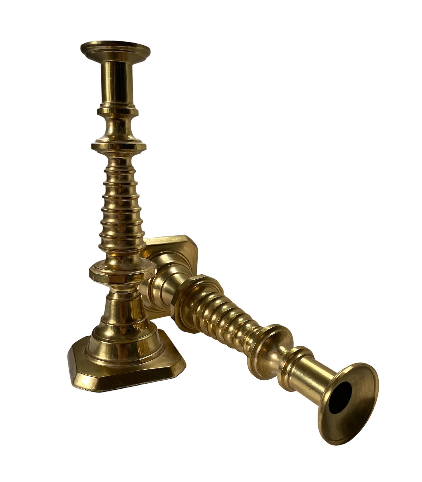 1970s Solid Brass Tall Brutalist Candlestick Holders - a Pair - 7